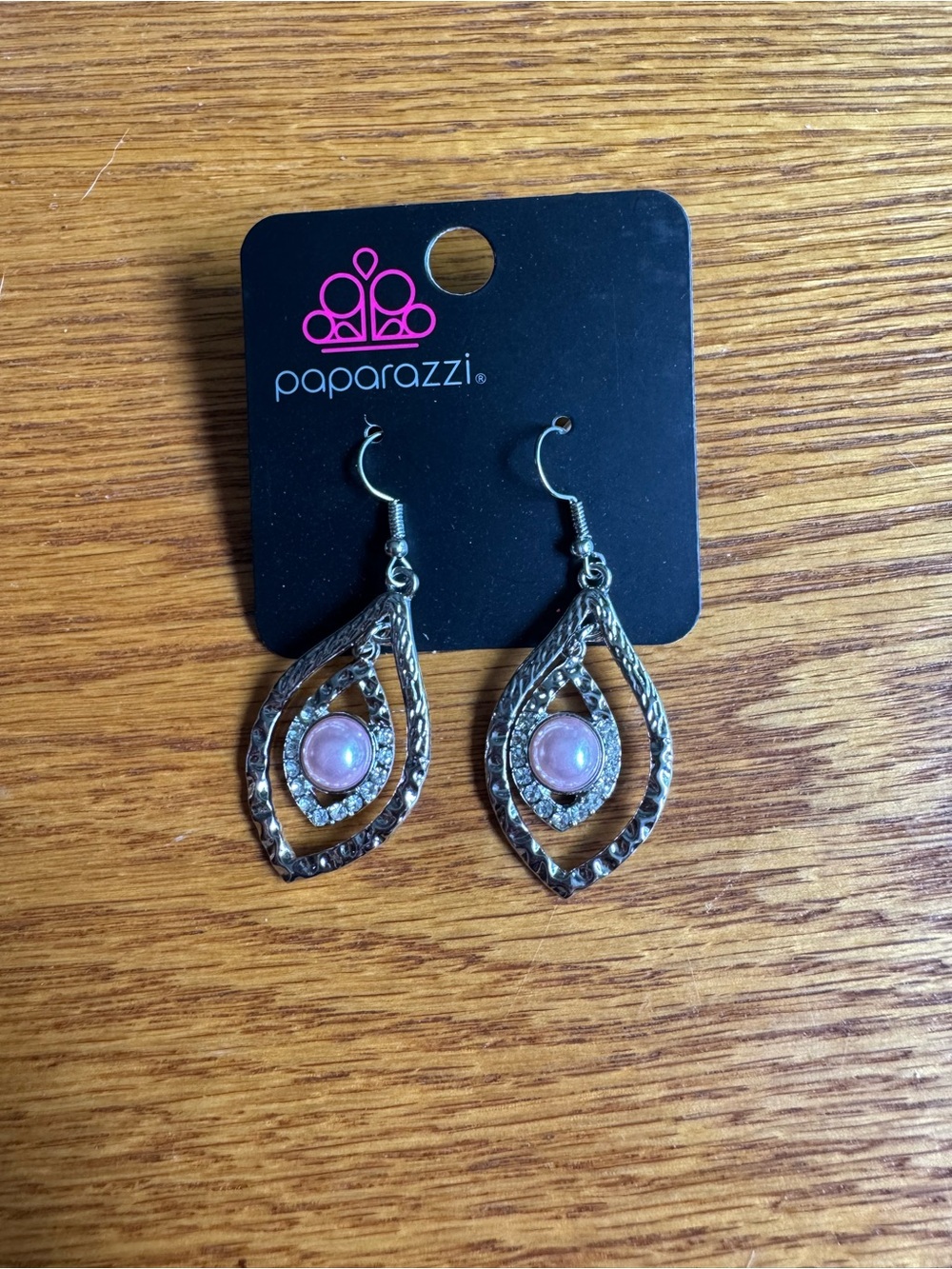 paparazzi Silver Teardrop Earrings with Pink Opalescent Centers